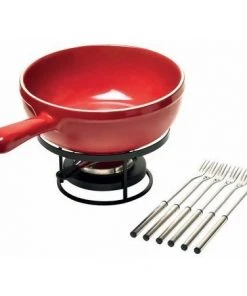 Best Sale ???? Emile Henry Fondue Pot With Forks | Burgundy Red ????