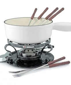 Best deal ???? Swissmar Lugano 9-Piece Cast Iron Fondue Set | Matte White Black & White ????