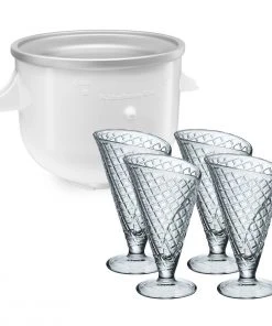 Promo ⭐ KitchenAid Ice Cream Maker Attachment (Fits On Any KitchenAid Mixer) + Ice Cream Glasses (Set Of 4) ????
