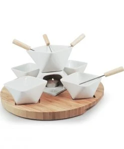 Wholesale ???? Swissmar Rubik 12-Piece Fondue Set | White With Wood Base Natural, White ????