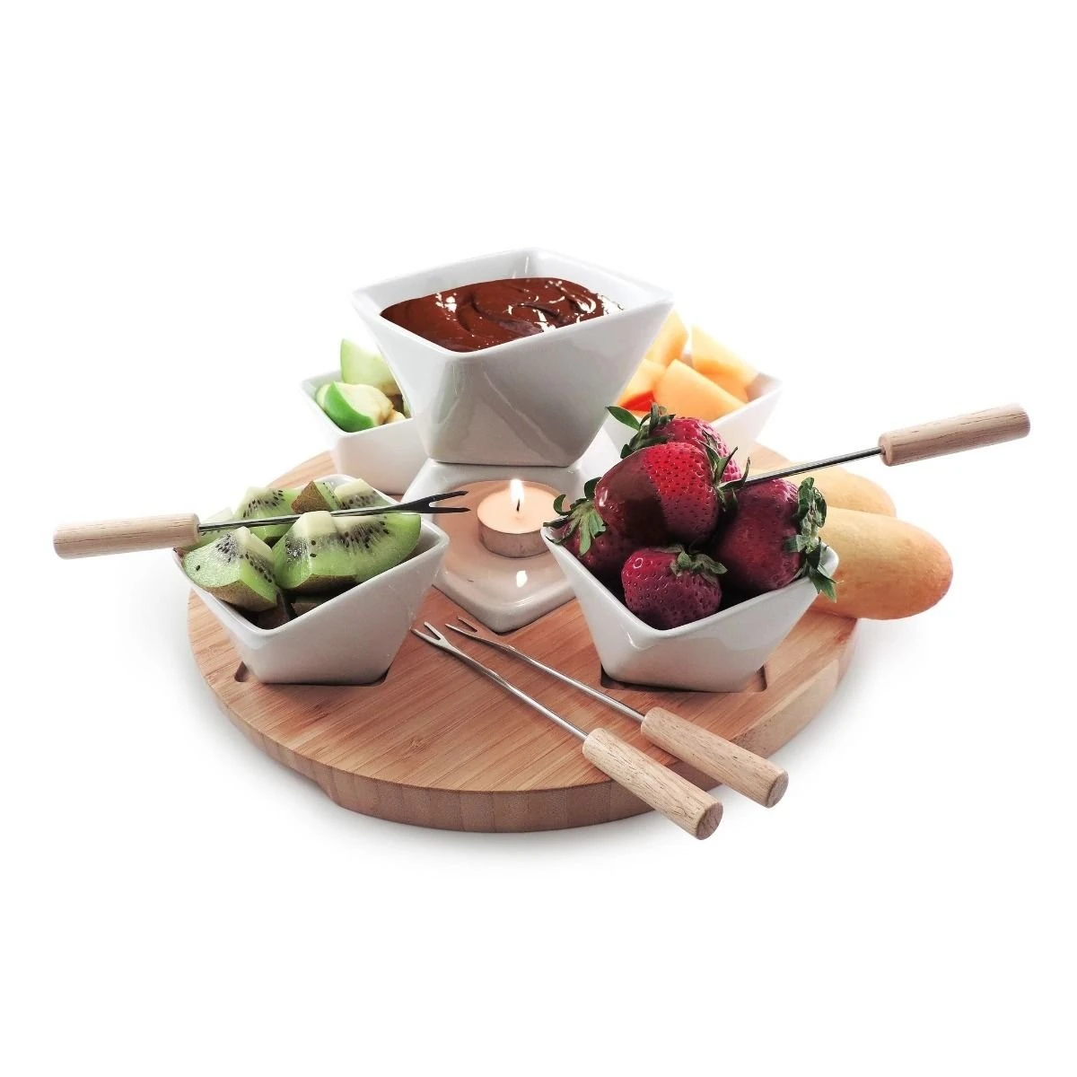 Wholesale ???? Swissmar Rubik 12-Piece Fondue Set | White With Wood Base Natural, White ???? 4 Wholesale ???? Swissmar Rubik 12-Piece Fondue Set | White With Wood Base Natural, White ???? - Image 2